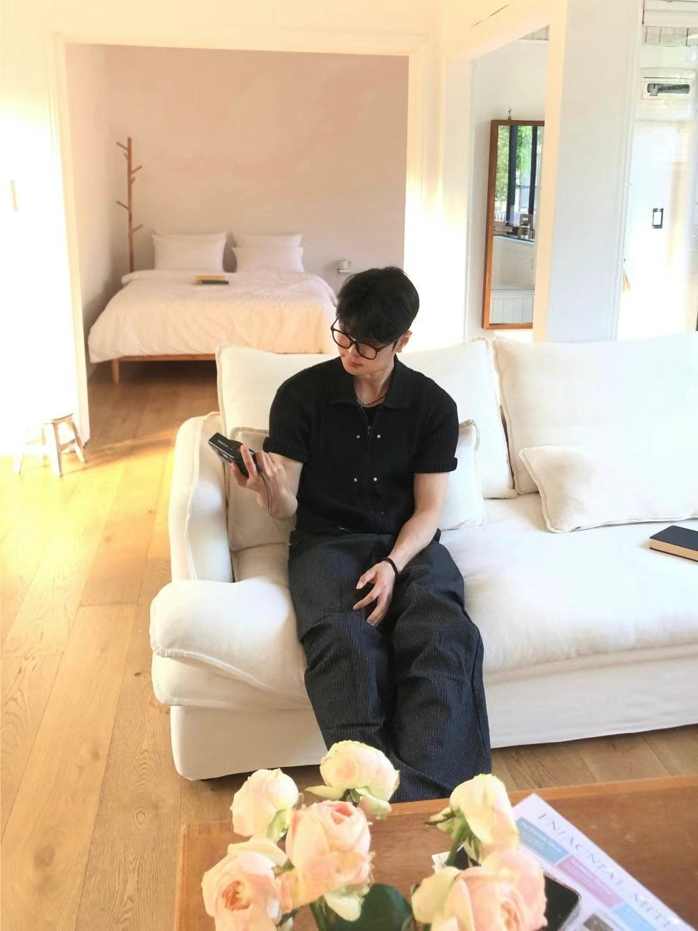 雙向拉鍊條紋針織短袖外套