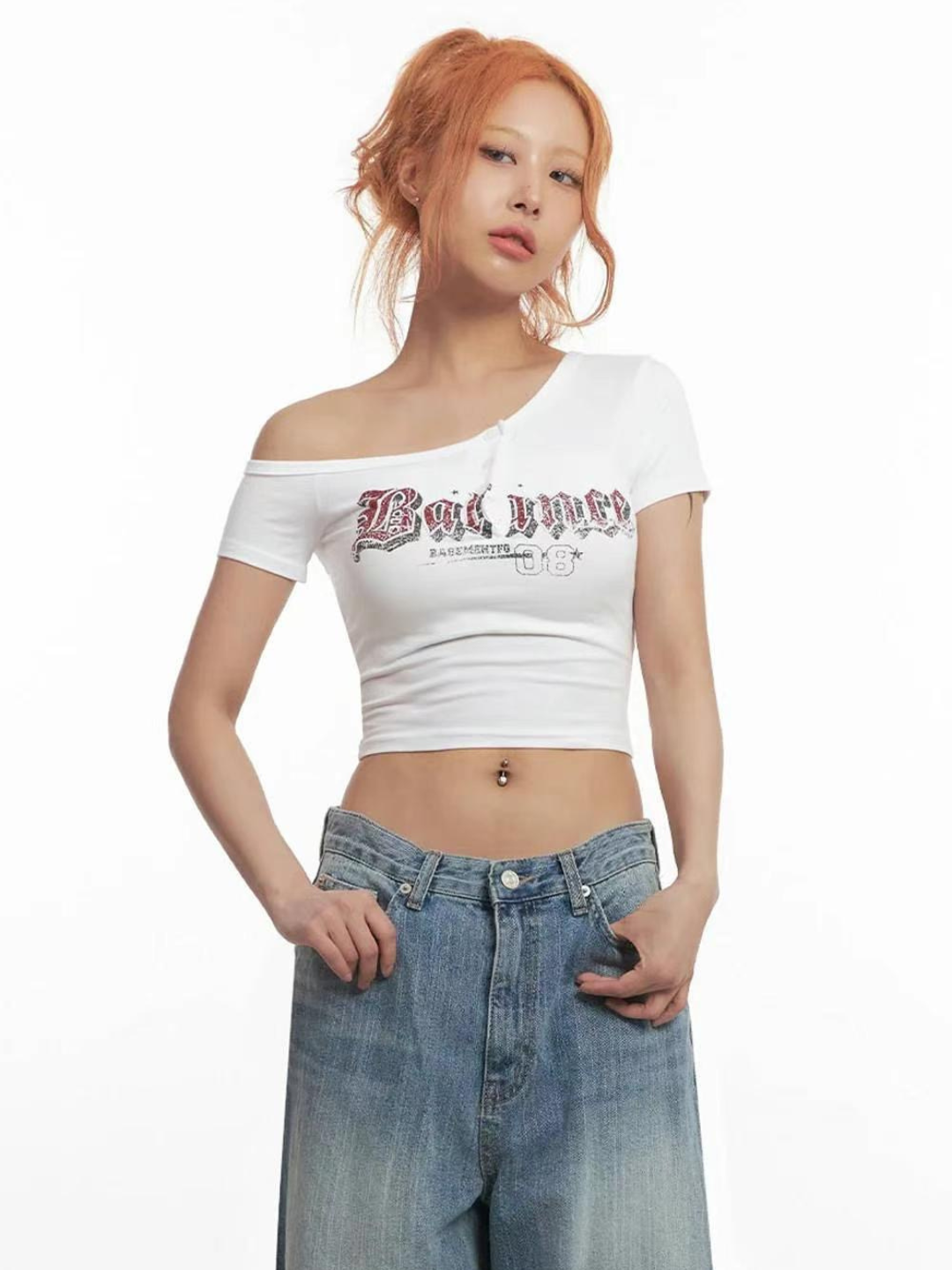 街頭風斜肩Crop Top