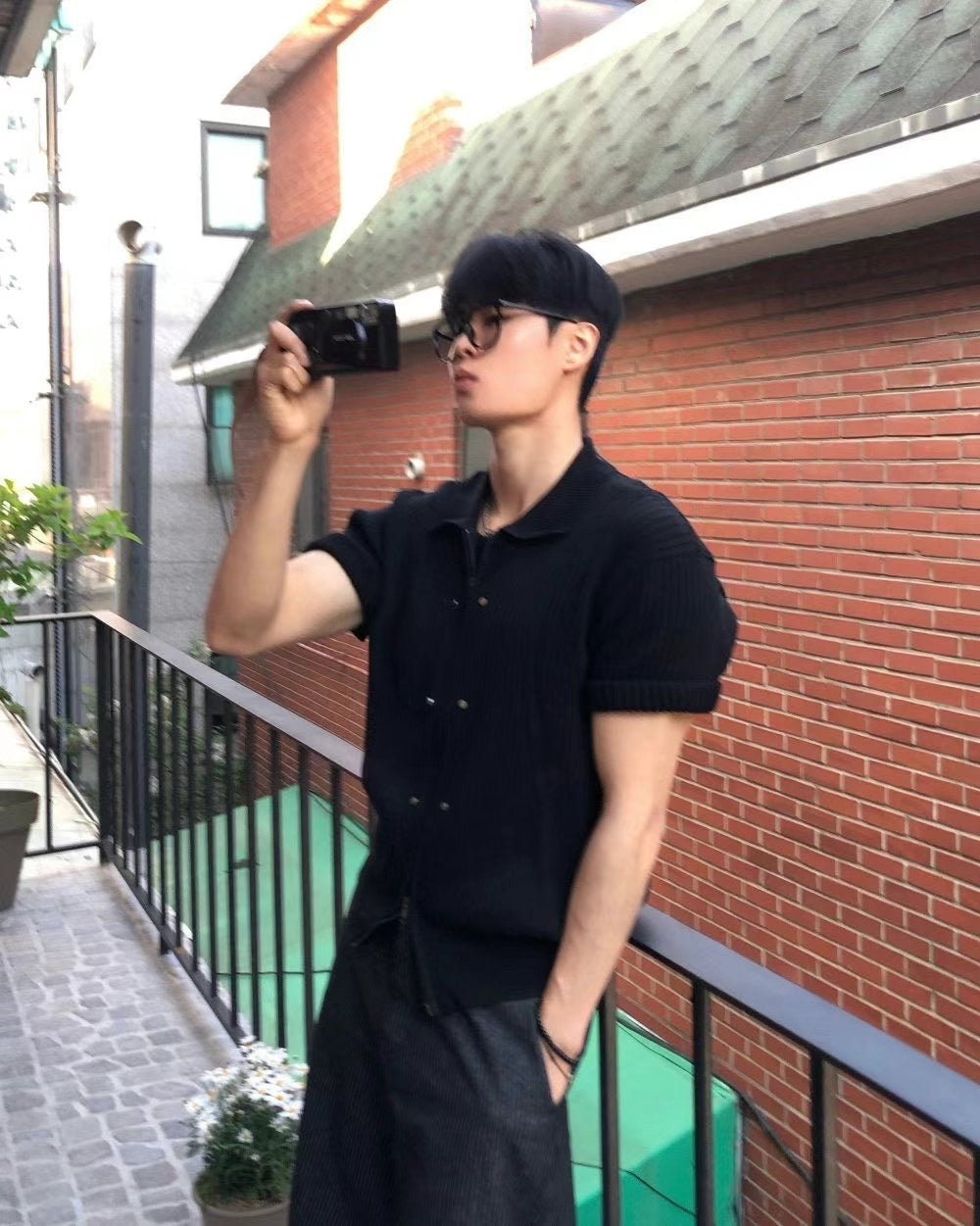 雙向拉鍊條紋針織短袖外套