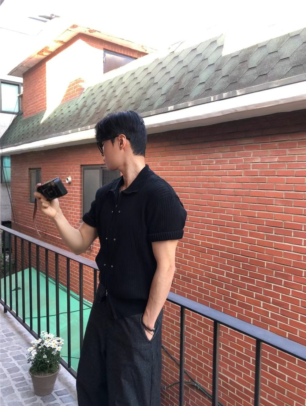 雙向拉鍊條紋針織短袖外套