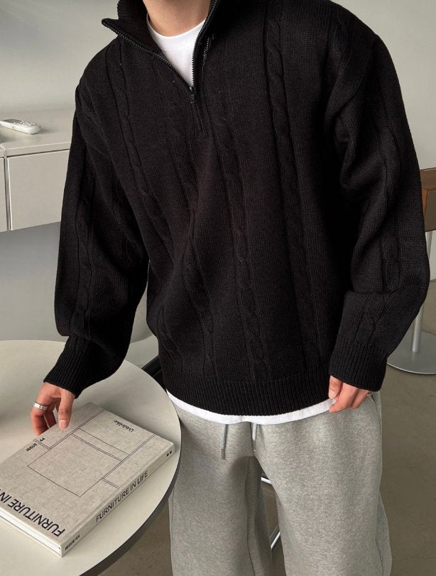 麻花半拉鍊針織衫