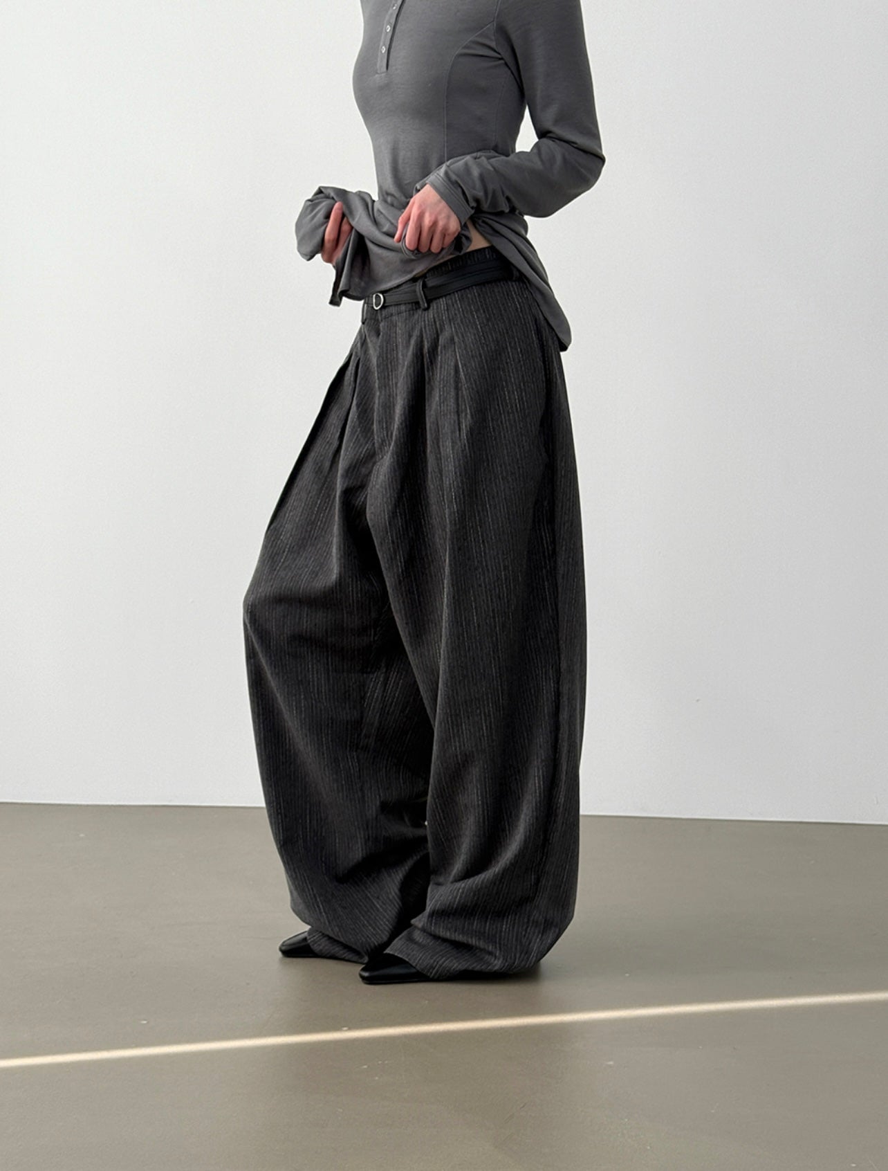 👦🏻👧🏻可穿 - 人字紋條紋休閒闊腳褲