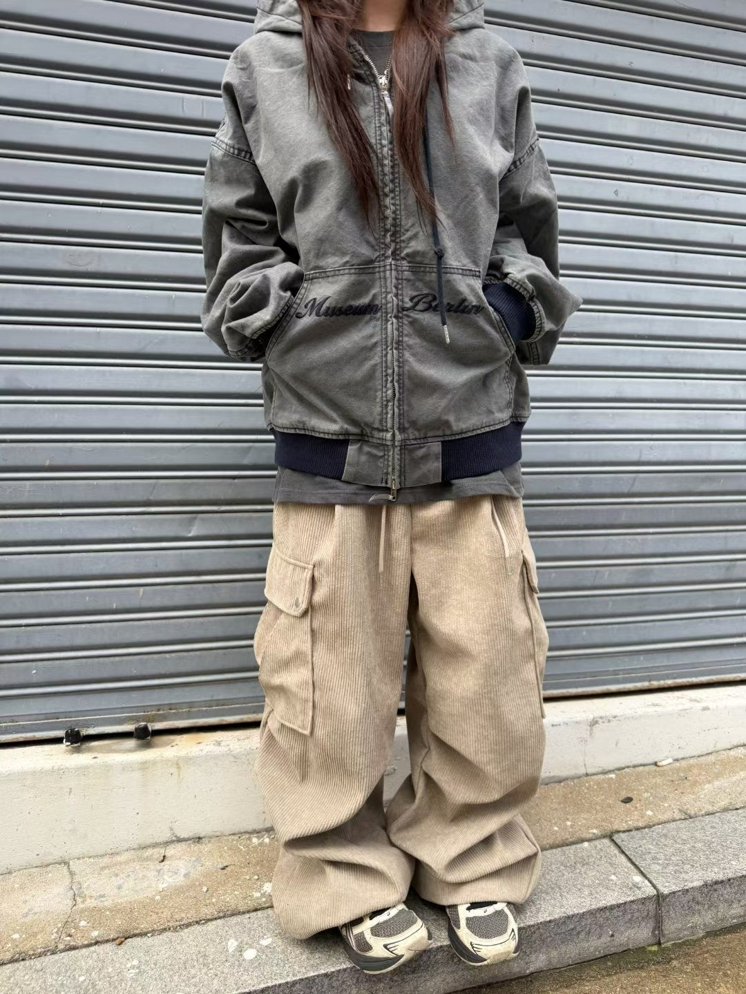 👦🏻👧🏻可穿 - 多袋設計燈芯絨工裝褲