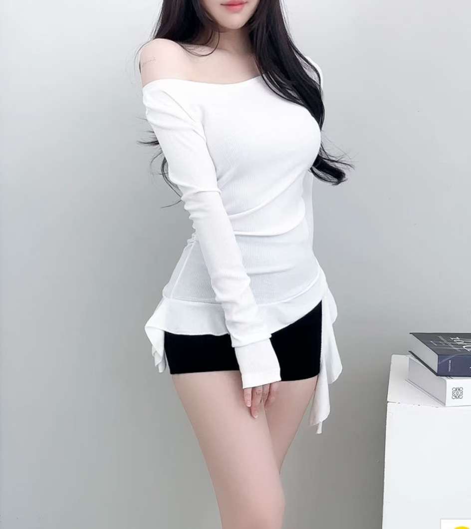 荷葉邊飄飄帶長袖上衣