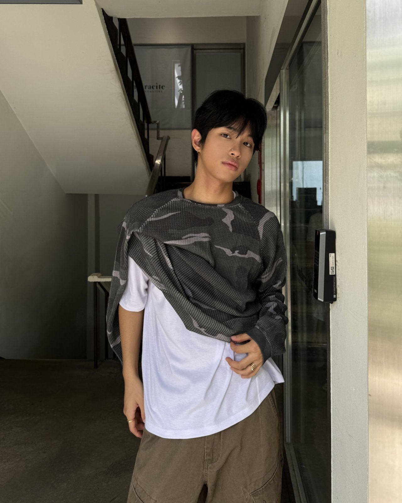 迷彩華夫格長袖上衣