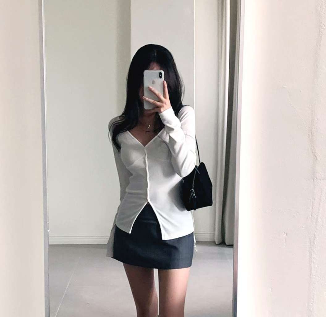 低胸鈕扣長袖薄長袖