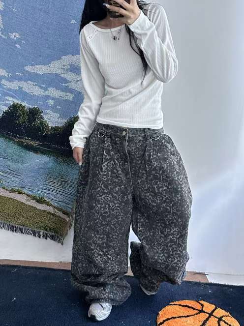 👦🏻👧🏻可穿 - 豹紋闊腳牛仔褲