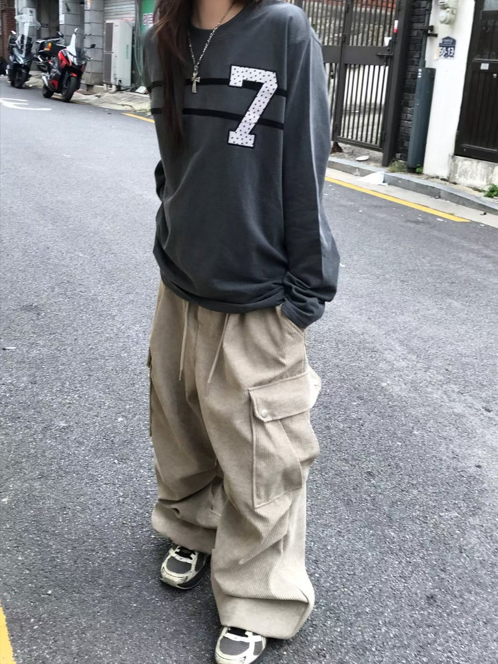 👦🏻👧🏻可穿 - 多袋設計燈芯絨工裝褲