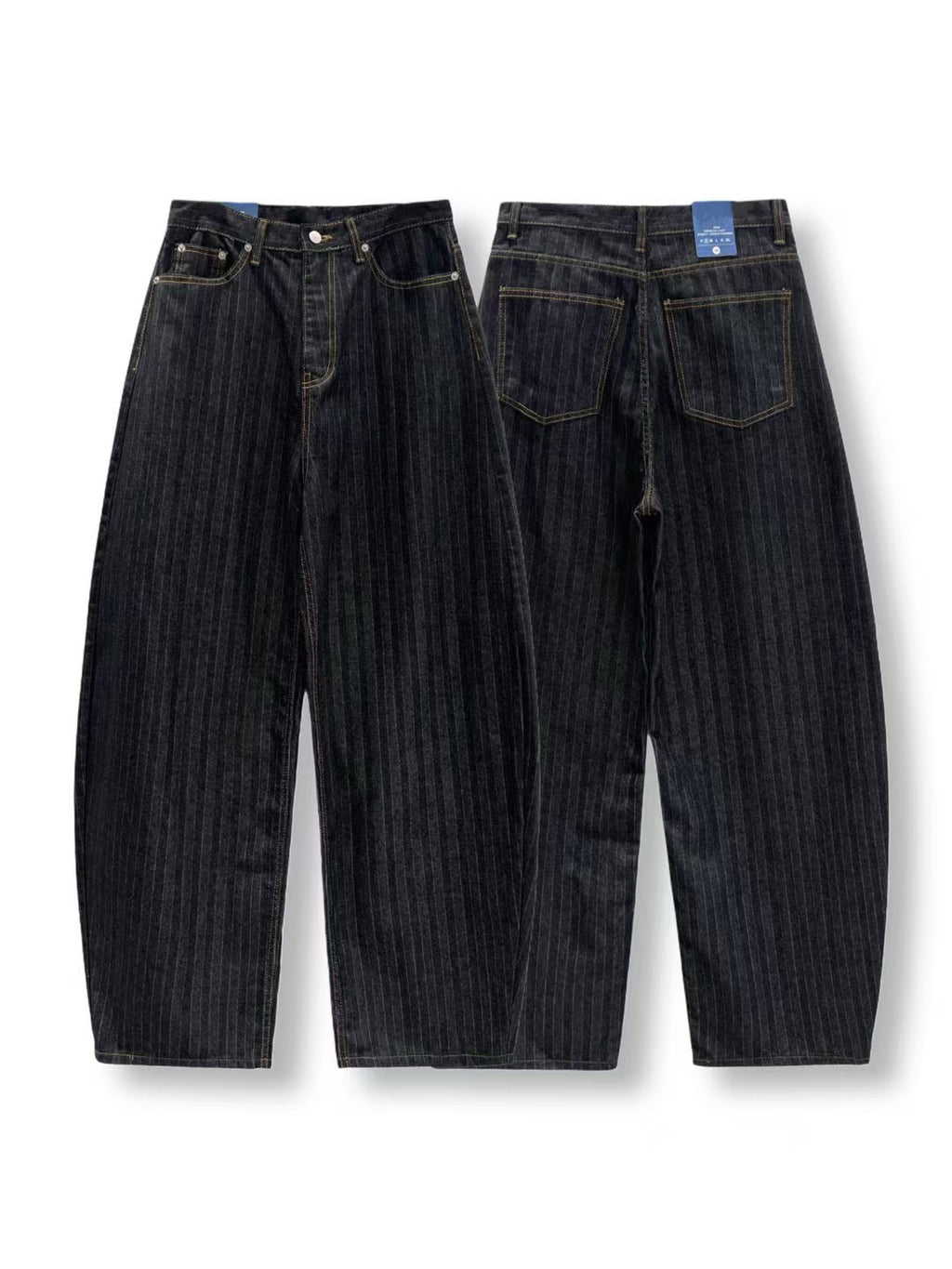 直條紋彎刀牛仔褲