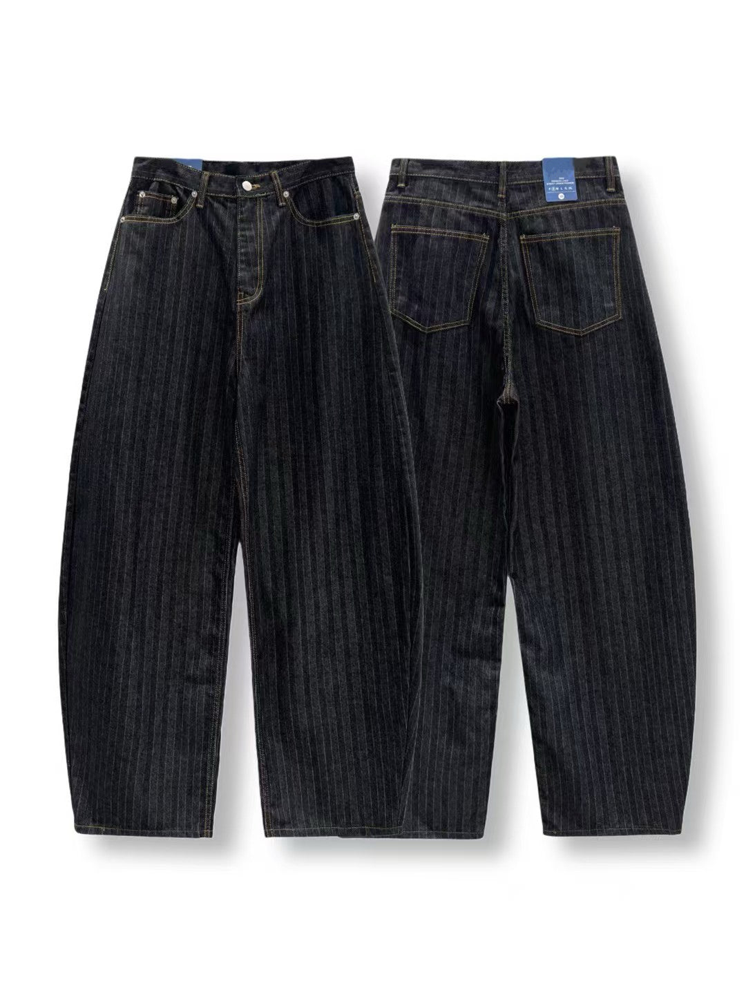 直條紋彎刀牛仔褲