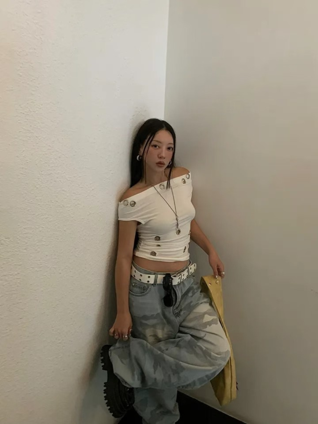 淺藍色迷彩闊腳褲