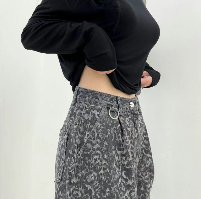 👦🏻👧🏻可穿 - 豹紋闊腳牛仔褲