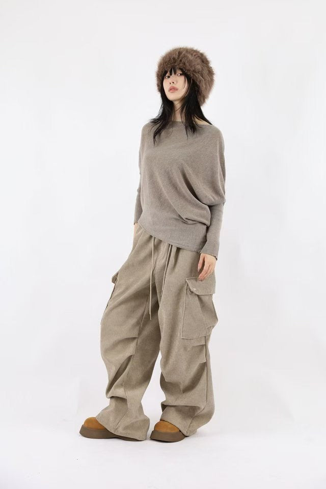 👦🏻👧🏻可穿 - 多袋設計燈芯絨工裝褲