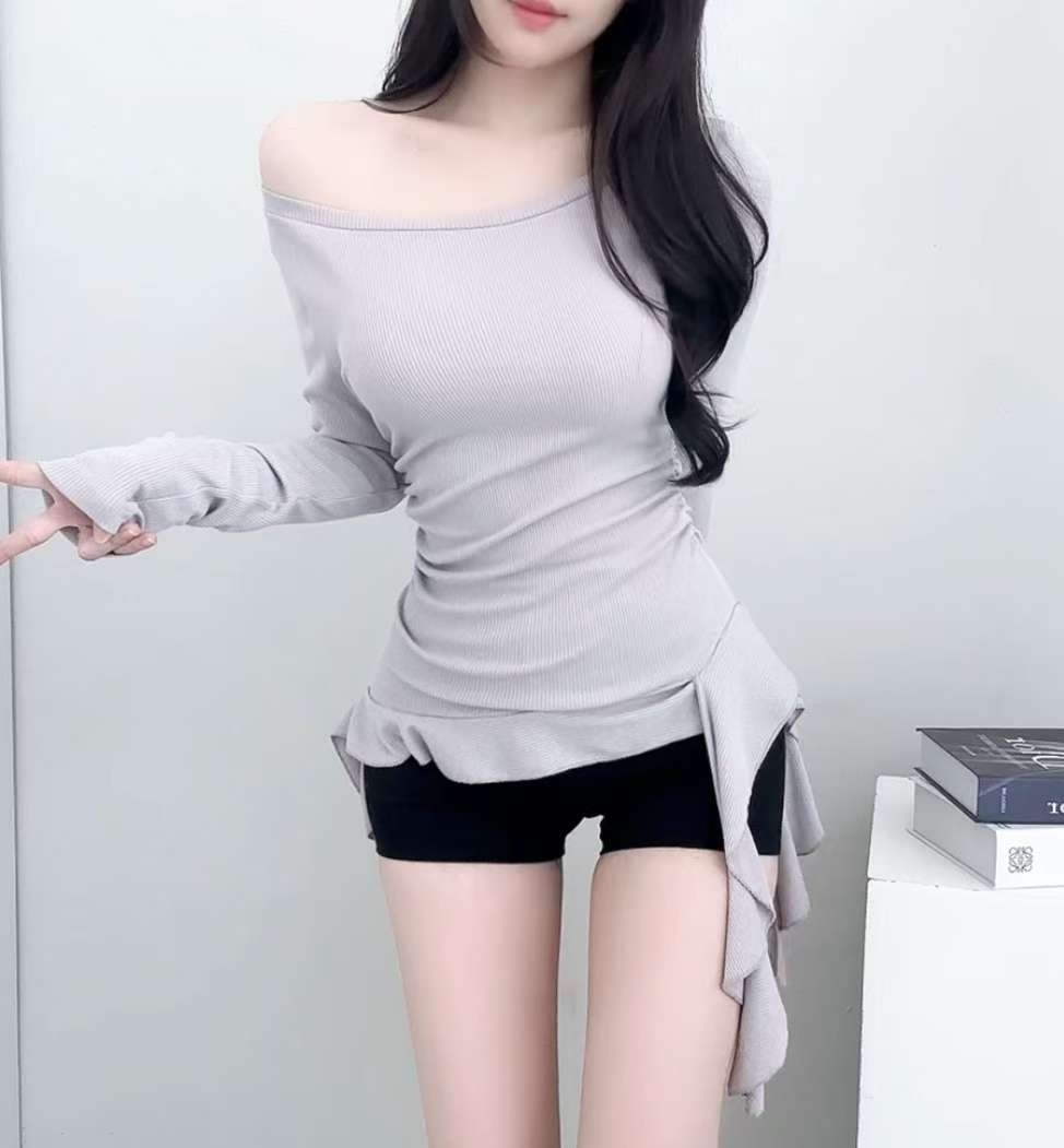 荷葉邊飄飄帶長袖上衣