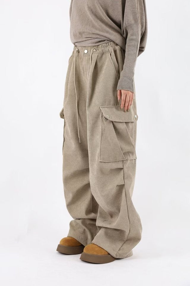👦🏻👧🏻可穿 - 多袋設計燈芯絨工裝褲