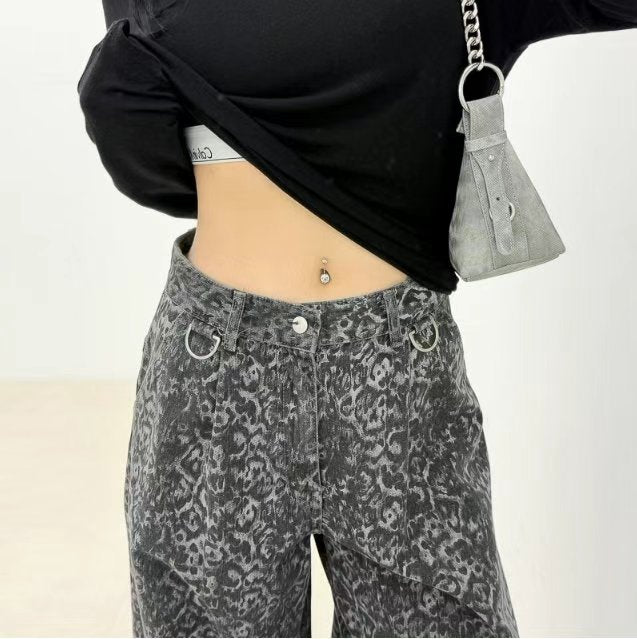 👦🏻👧🏻可穿 - 豹紋闊腳牛仔褲