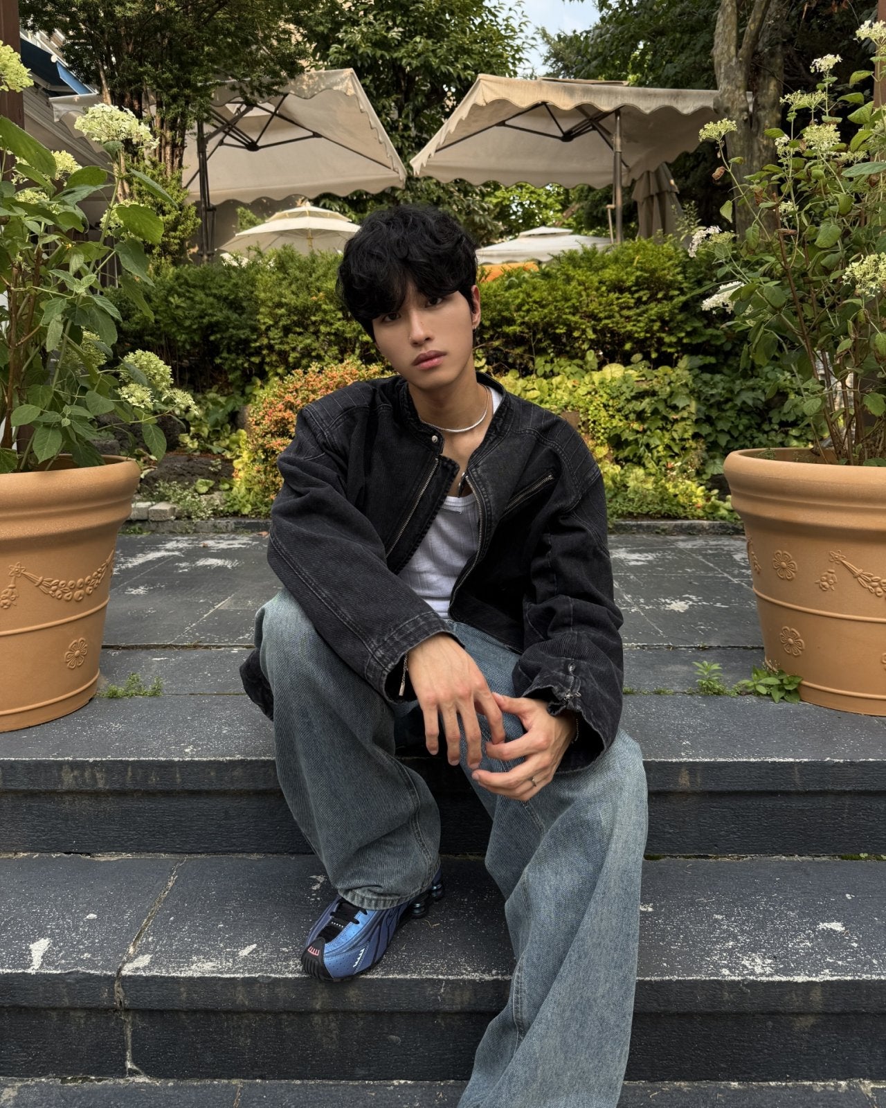 立領機車牛仔外套