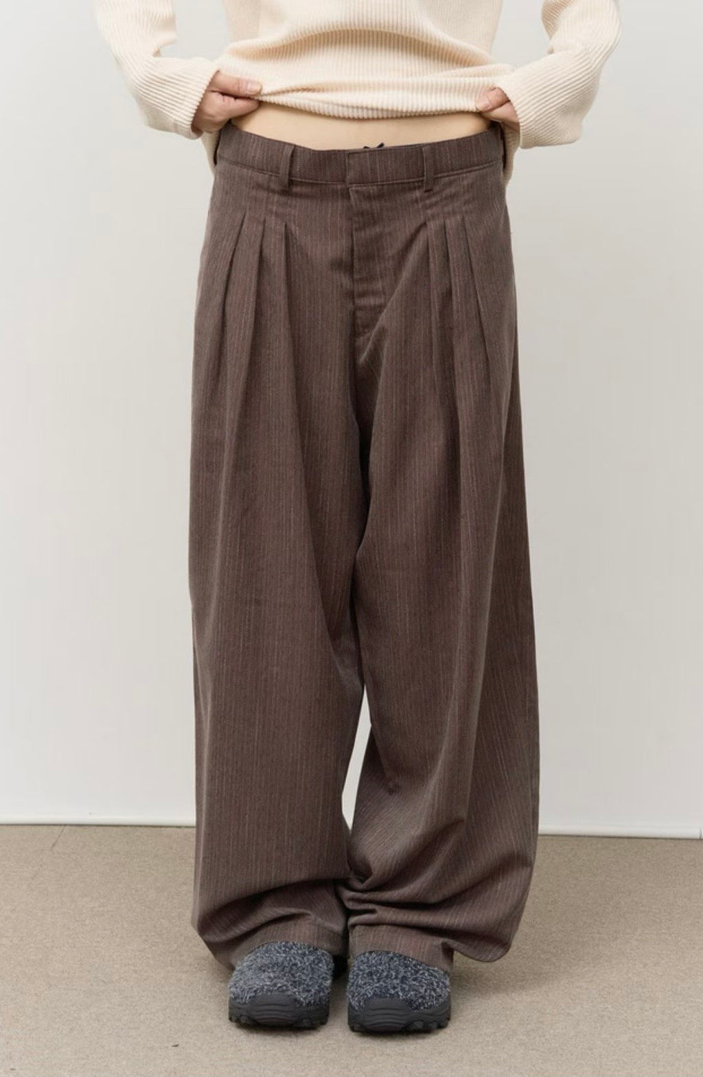 👦🏻👧🏻可穿 - 人字紋條紋休閒闊腳褲