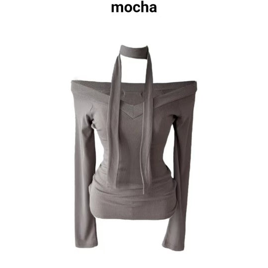 V領一字膊長袖衫(附有頸帶)