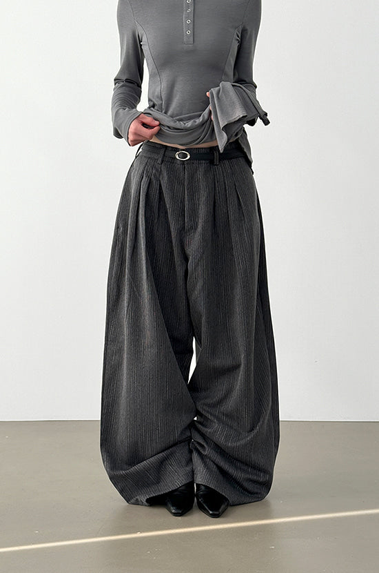 👦🏻👧🏻可穿 - 人字紋條紋休閒闊腳褲