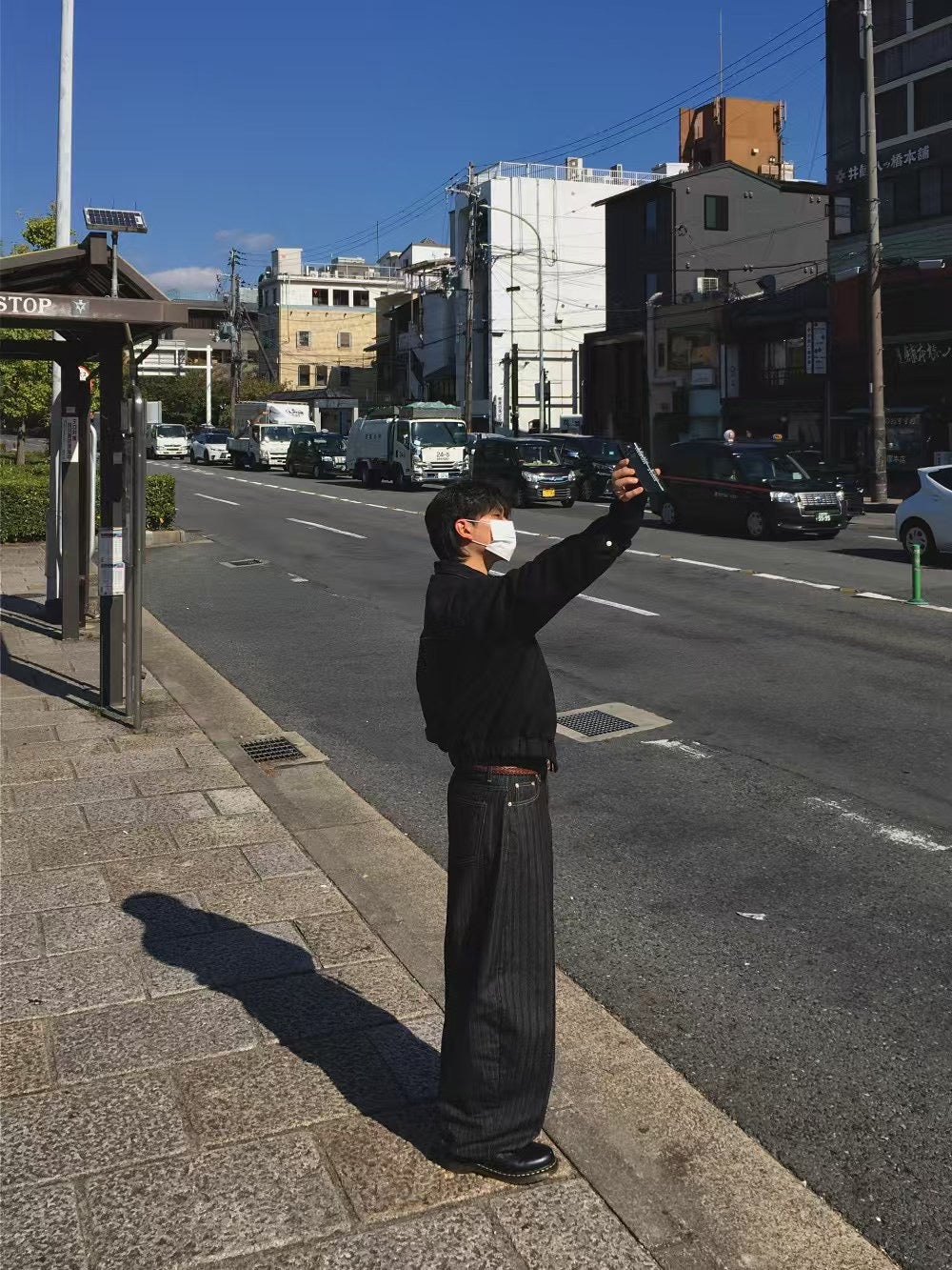 直條紋彎刀牛仔褲