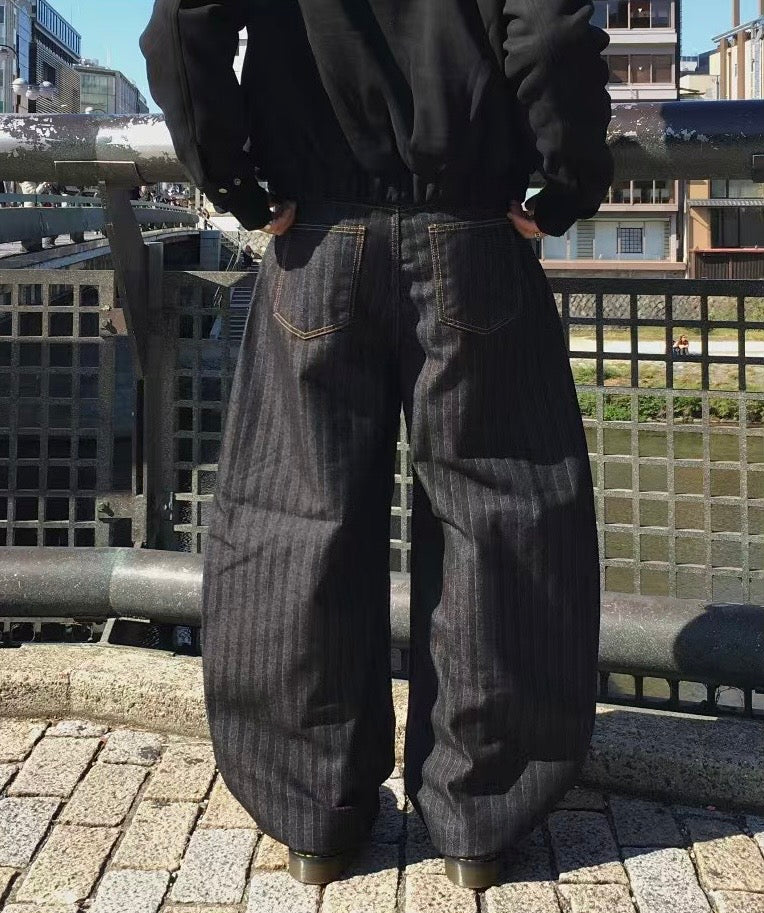 直條紋彎刀牛仔褲