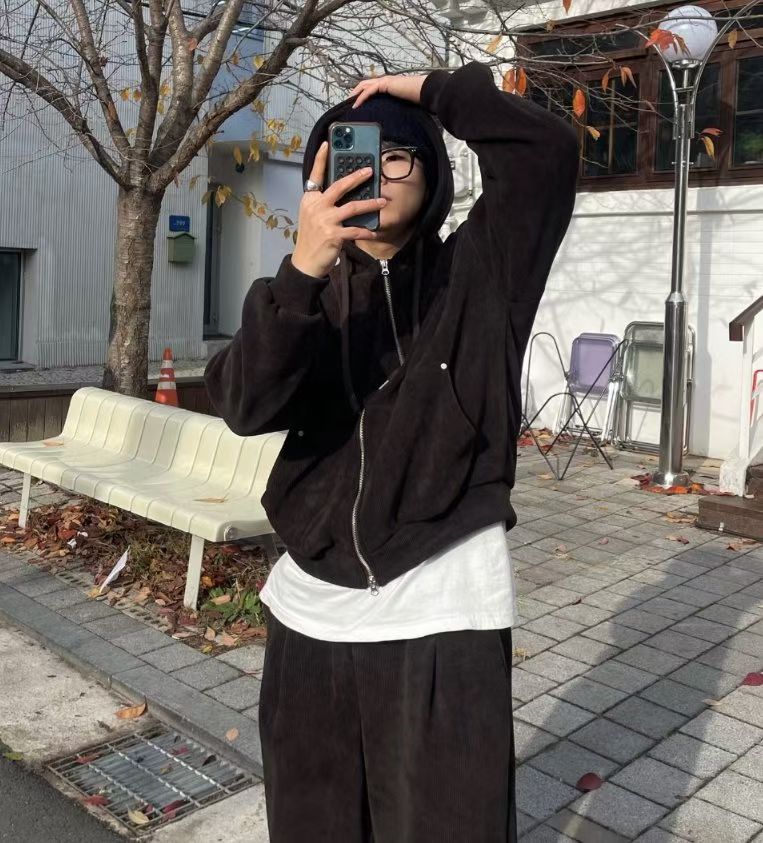 雙向拉鍊針織連帽外套
