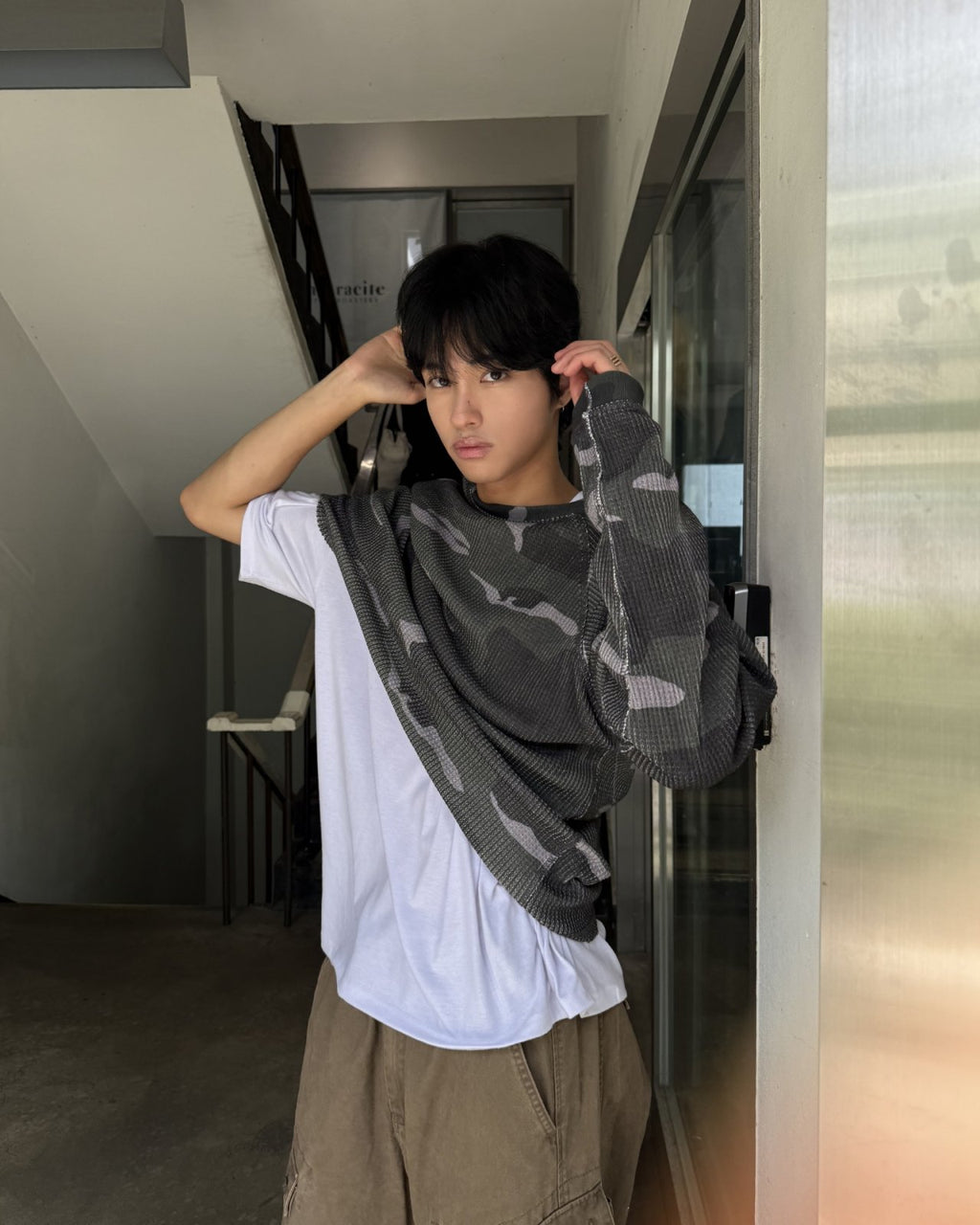 迷彩華夫格長袖上衣