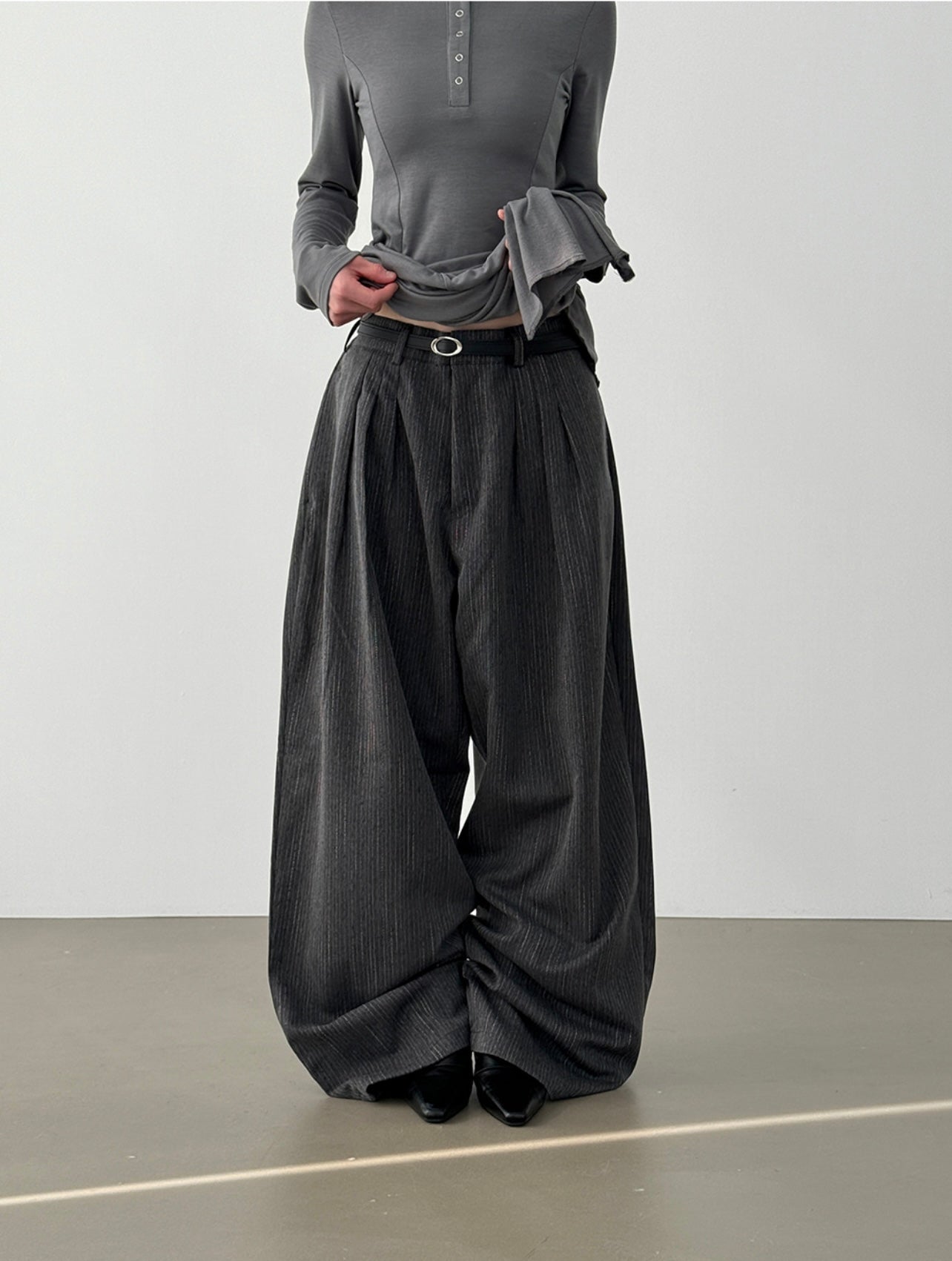 👦🏻👧🏻可穿 - 人字紋條紋休閒闊腳褲