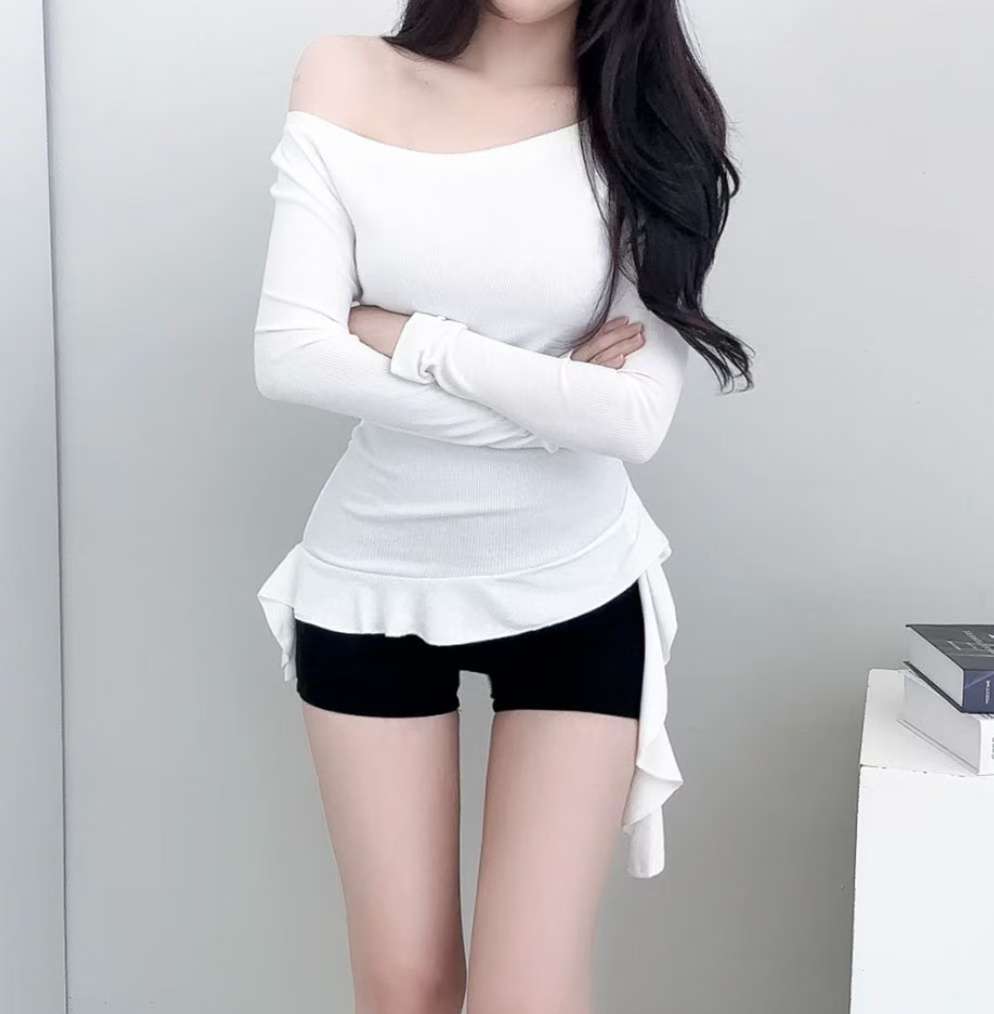 荷葉邊飄飄帶長袖上衣