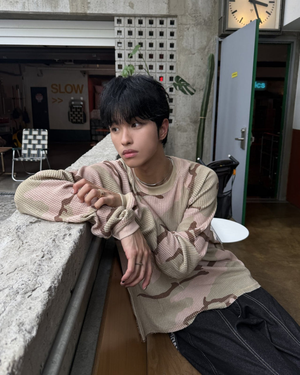 迷彩華夫格長袖上衣