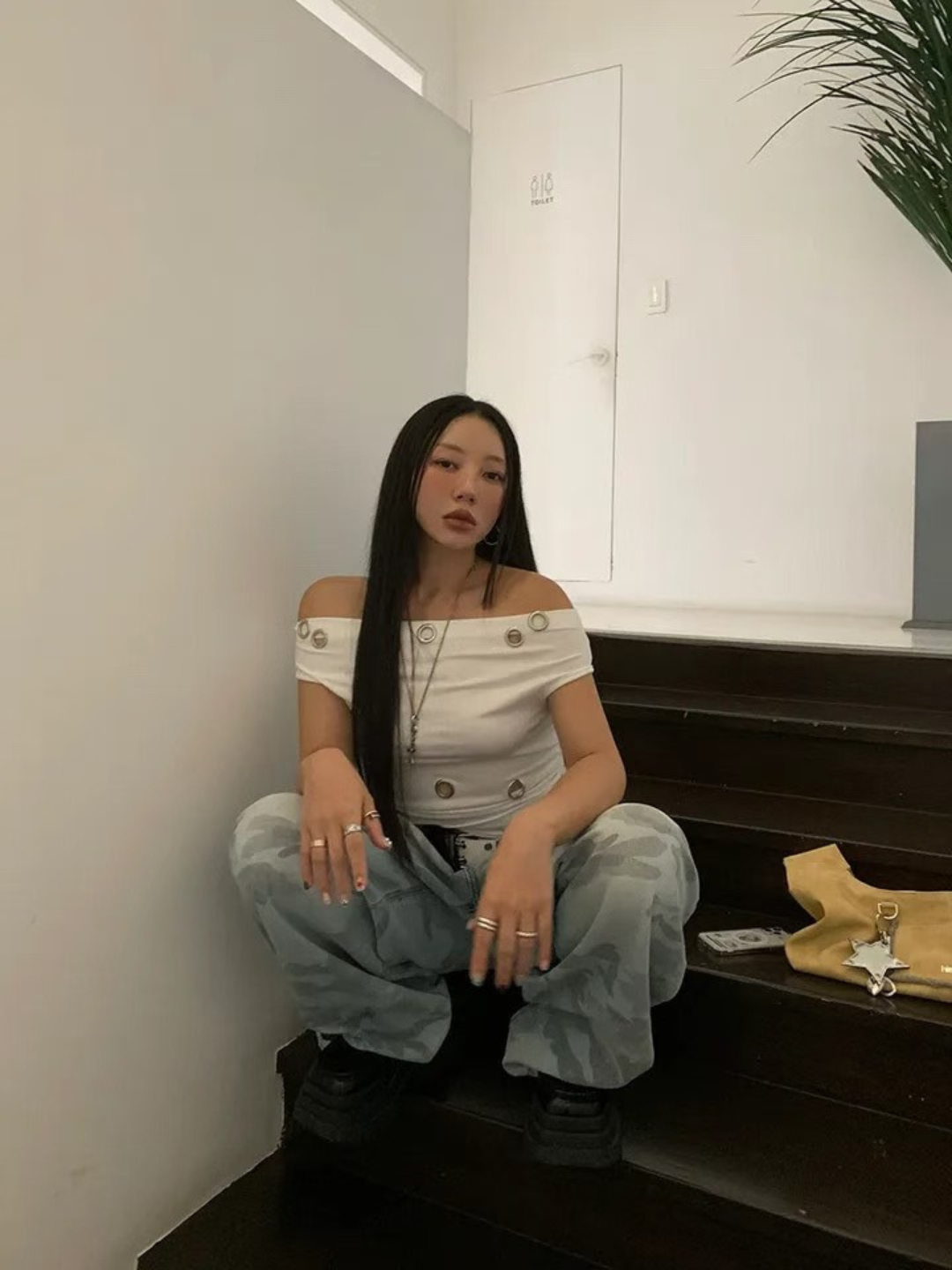 淺藍色迷彩闊腳褲