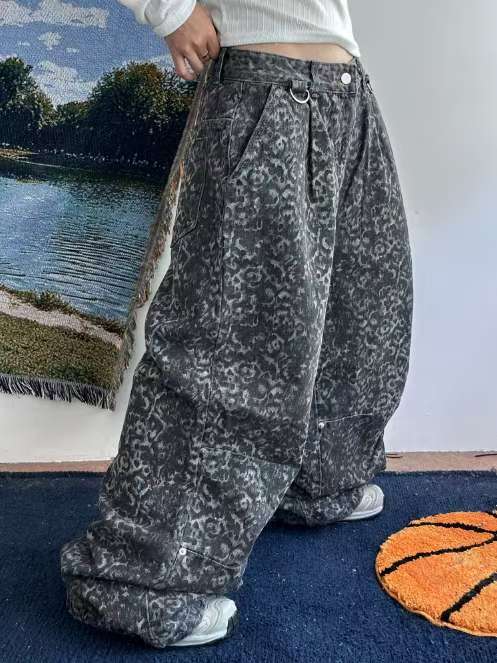 👦🏻👧🏻可穿 - 豹紋闊腳牛仔褲
