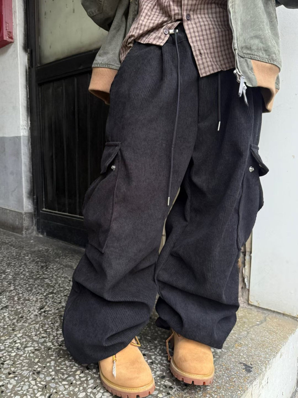 👦🏻👧🏻可穿 - 多袋設計燈芯絨工裝褲