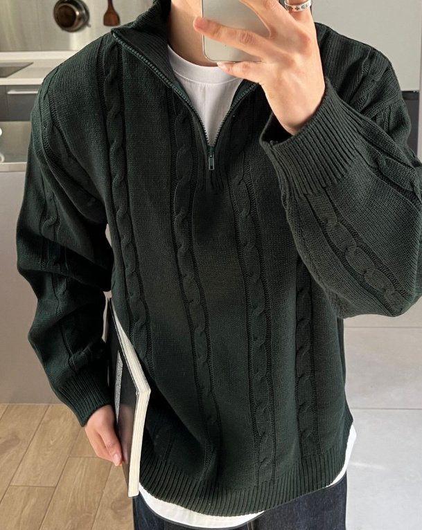 麻花半拉鍊針織衫