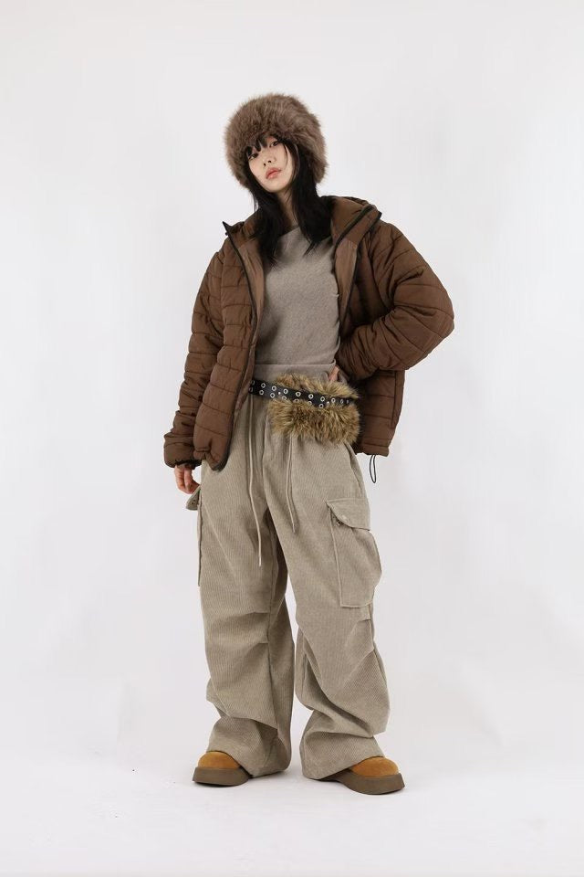 👦🏻👧🏻可穿 - 多袋設計燈芯絨工裝褲