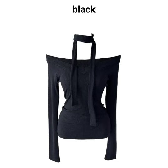 V領一字膊長袖衫(附有頸帶)