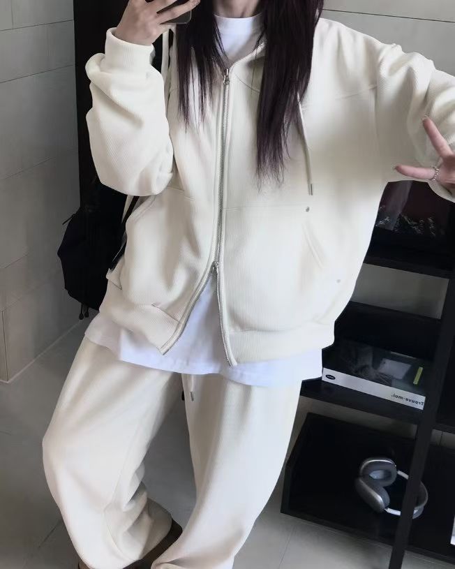 雙向拉鍊針織連帽外套