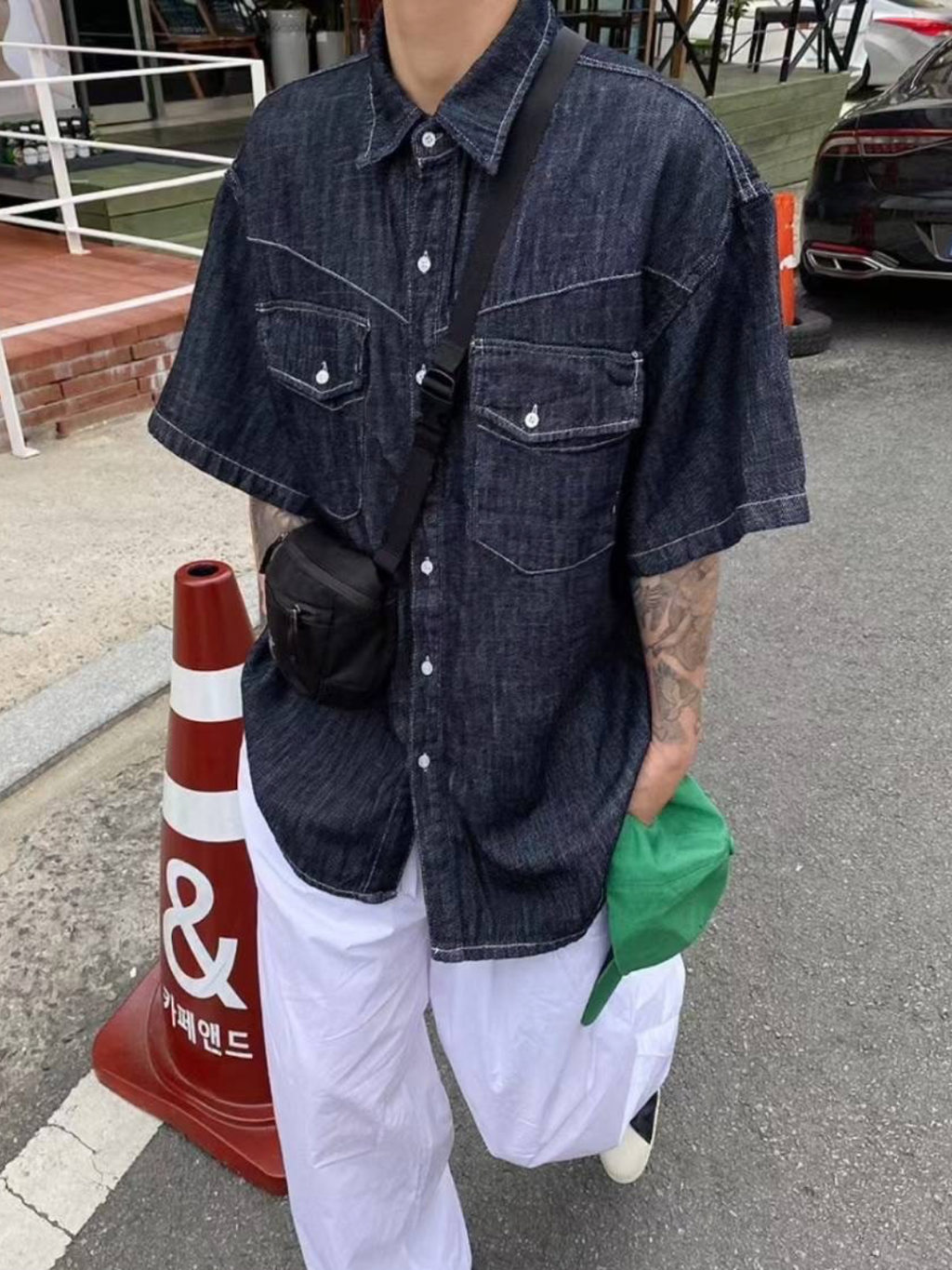 經典牛仔中袖上衣