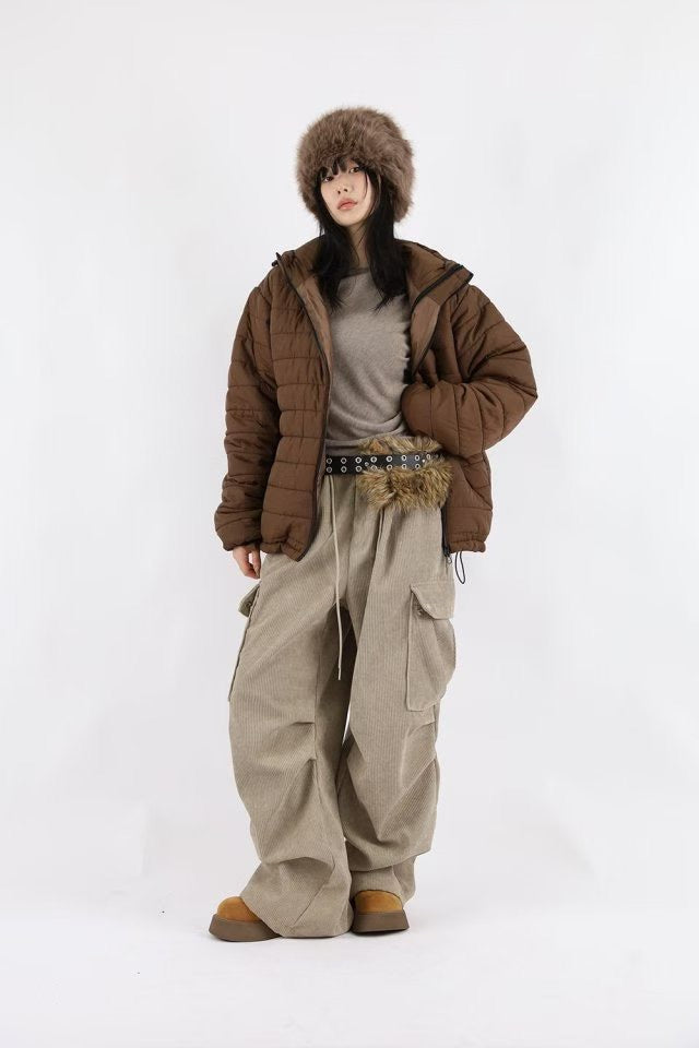 👦🏻👧🏻可穿 - 多袋設計燈芯絨工裝褲