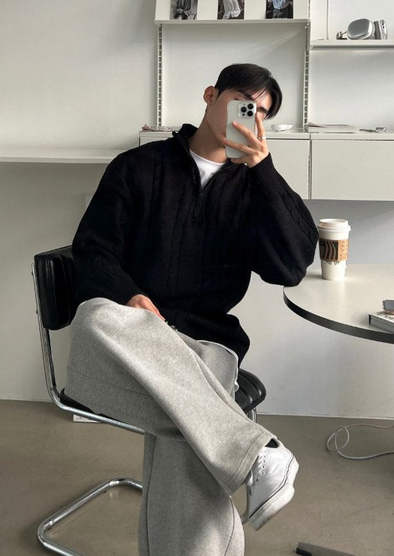 麻花半拉鍊針織衫