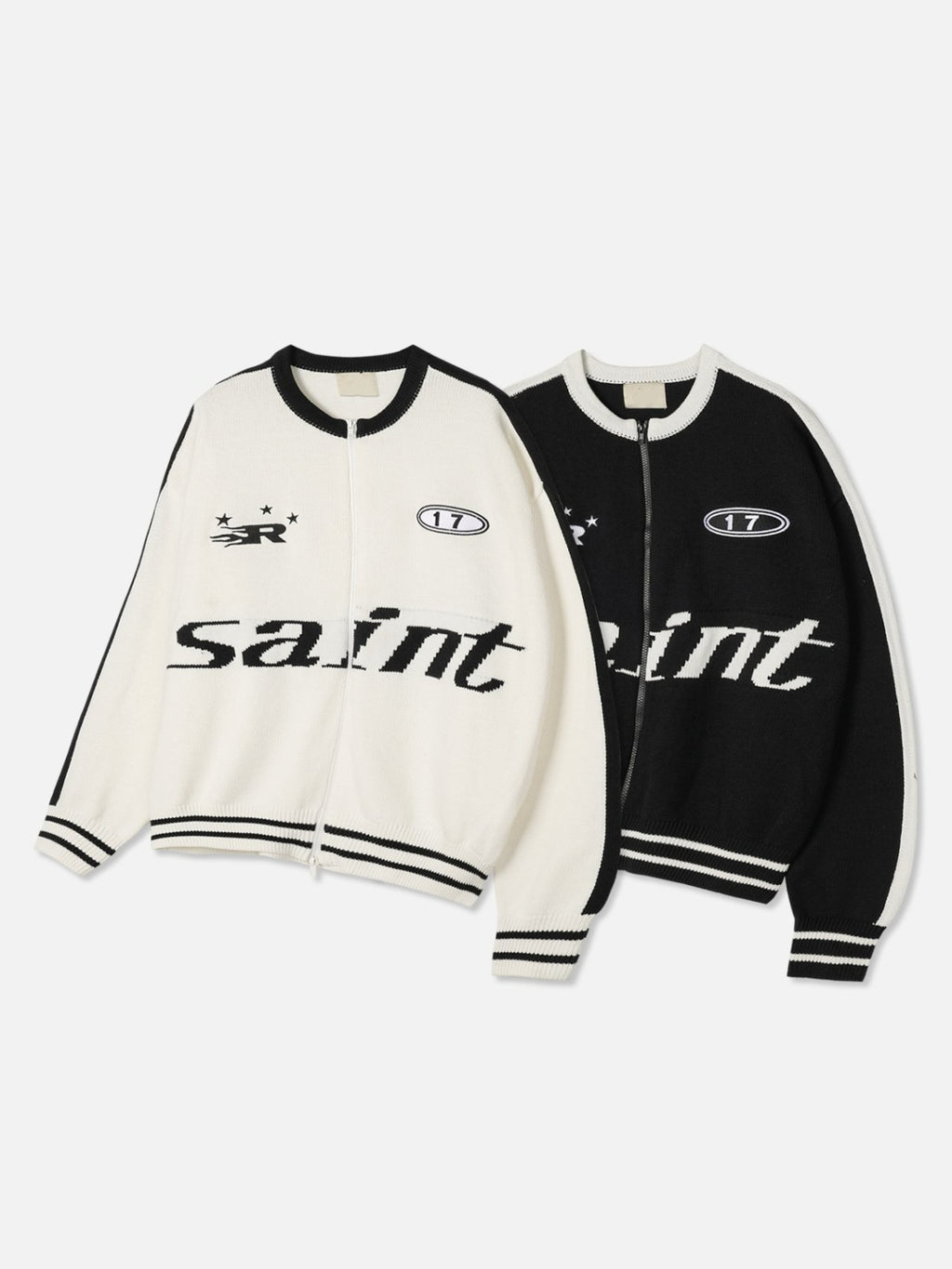 運動風印花拉鍊針織冷衫