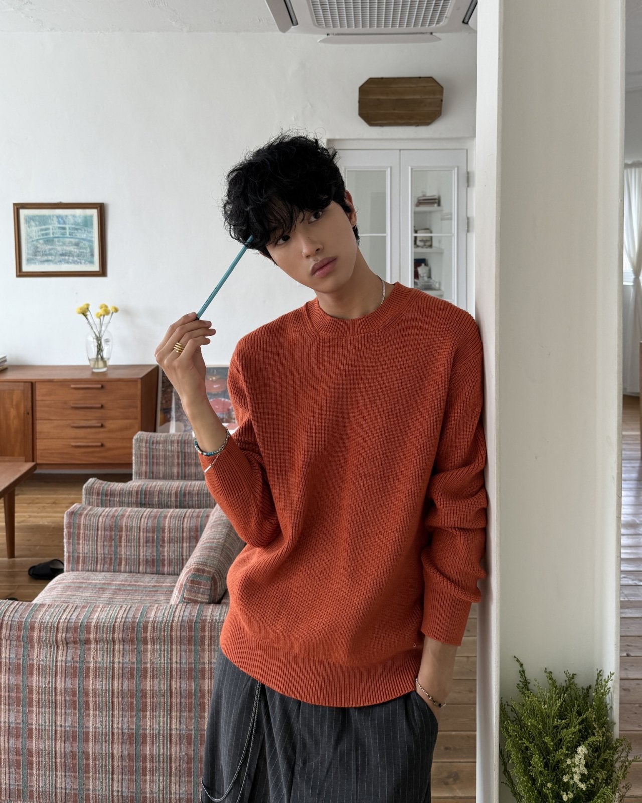 純色圓領針織上衣