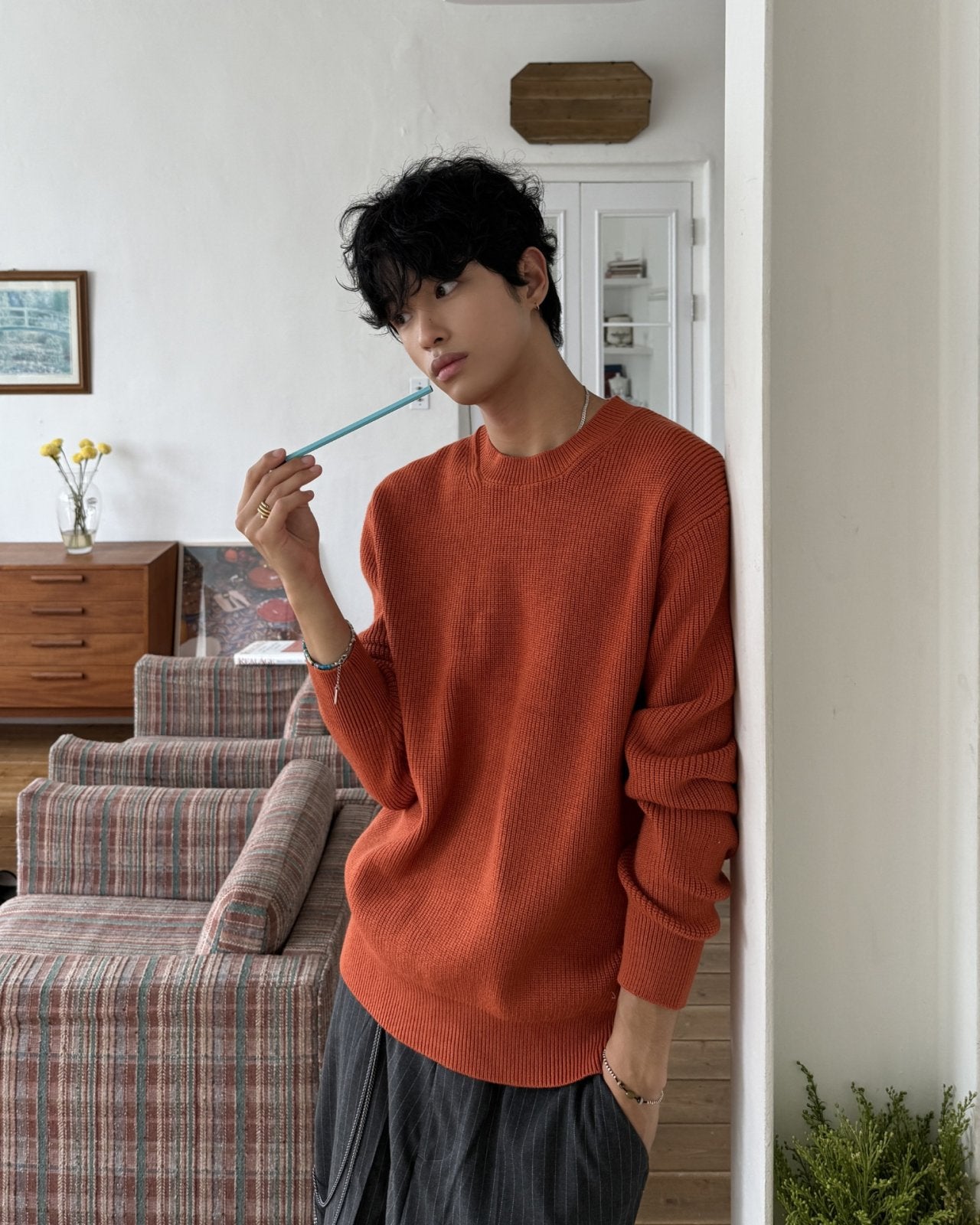 純色圓領針織上衣