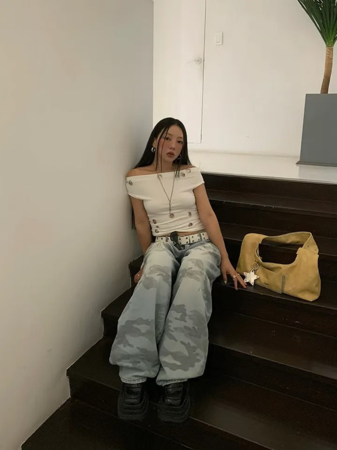 淺藍色迷彩闊腳褲