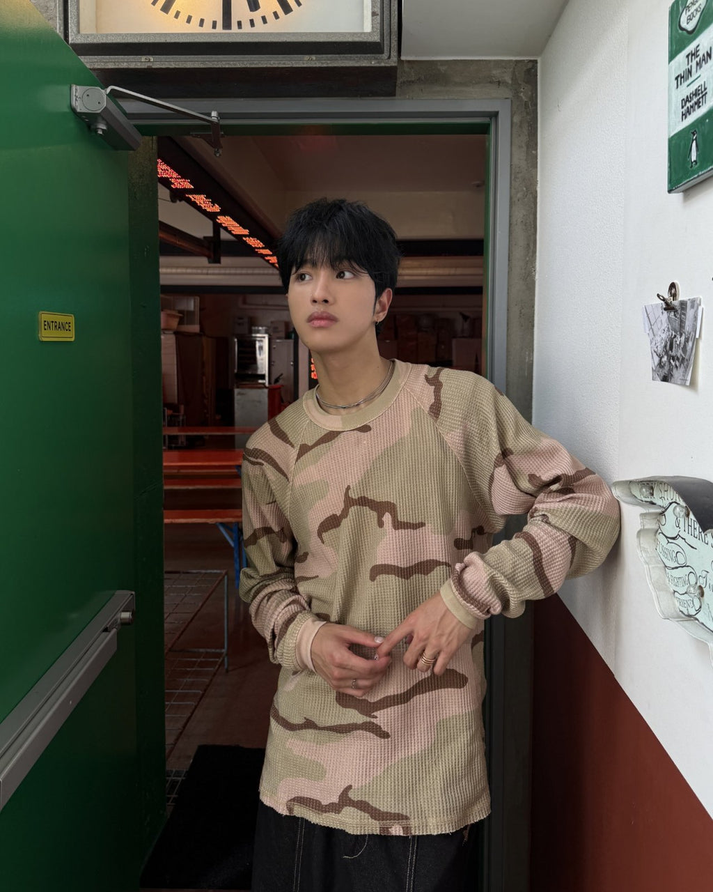 迷彩華夫格長袖上衣