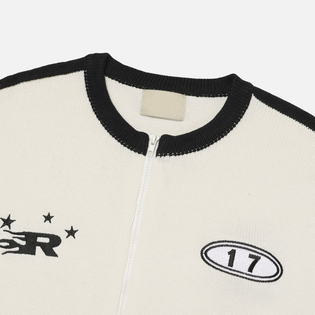 運動風印花拉鍊針織冷衫