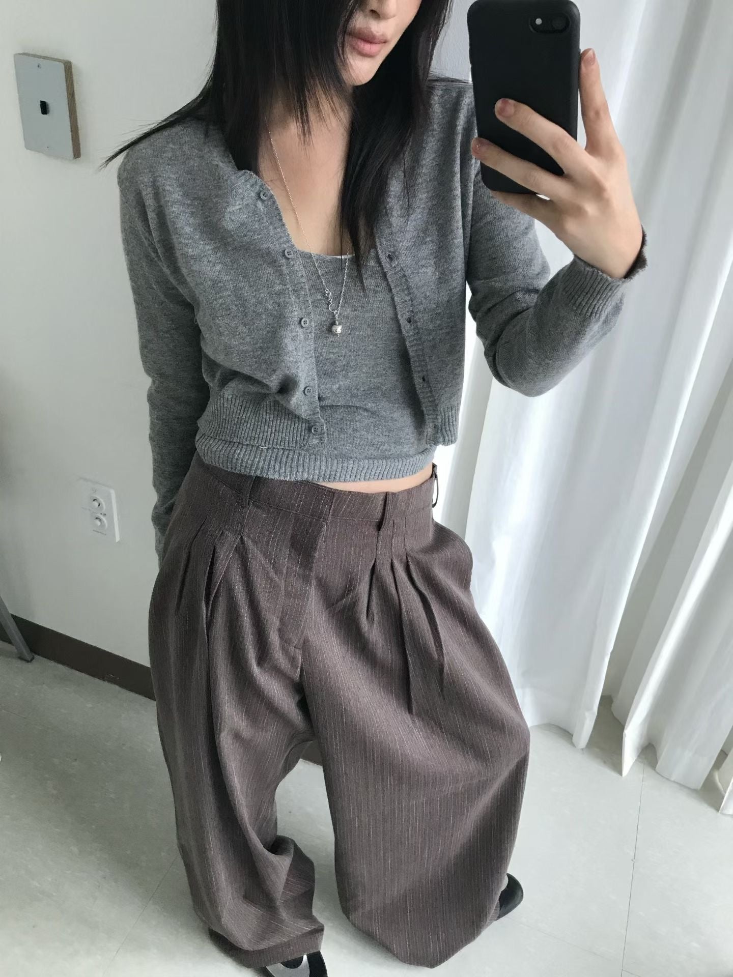 👦🏻👧🏻可穿 - 人字紋條紋休閒闊腳褲