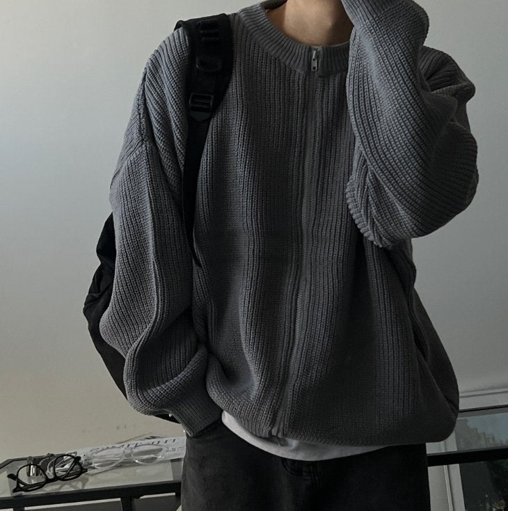 圓領拉鍊針織上衣