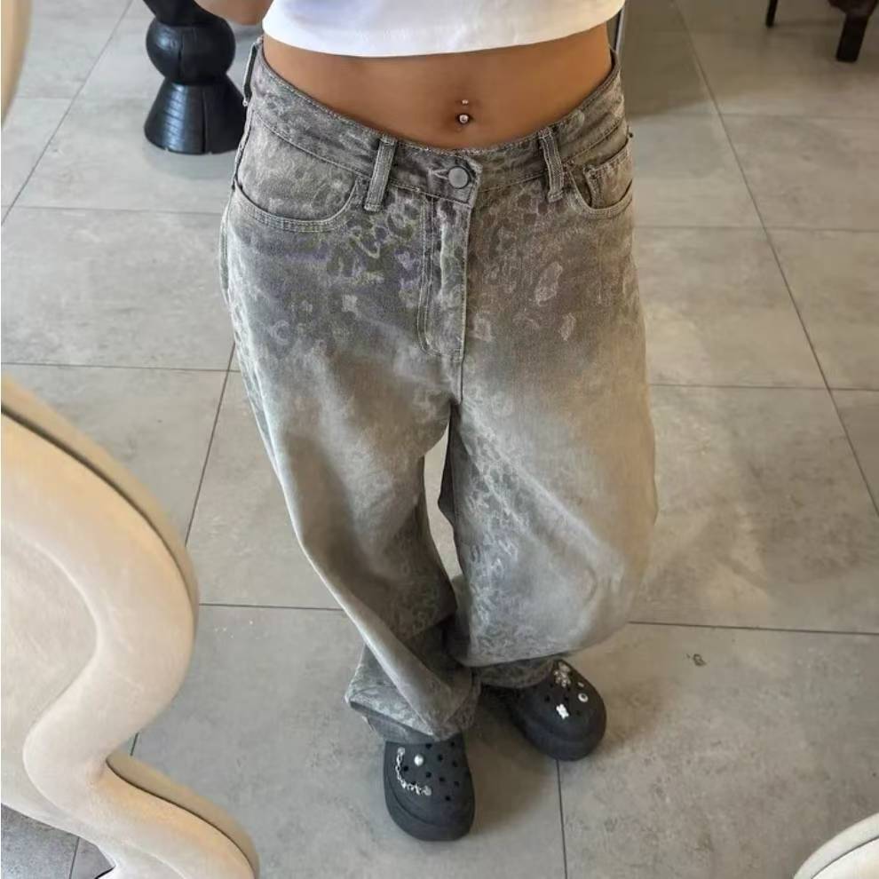 灰色豹紋牛仔褲